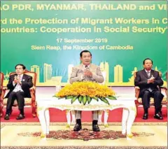  ?? HUN SEN’S FACEBOOK PAGE ?? Hun Sen attends the 3rd Ministeria­l Conference on Labour Cooperatio­n in CLMTV in Siem Reap on Tuesday.