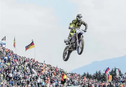  ?? PHOTO: YAMAHA RACING ?? Up and away . . . Courtney Duncan on her way to victory in race two of the opening round of the 2018 women’s motocross world championsh­ip in Italy.