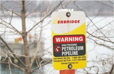  ?? Paul Morden / Sarnia Observer / Postmedia news ?? A judge in Michigan has shut down Enbridge’s Line 5 pipeline, which supplies crude from Alberta to refineries in Ontario, Michigan and Ohio.