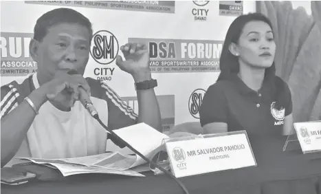  ?? MARIANNE L. SABERON-ABALAYAN ?? RIDERS' WELFARE. PhilCyclin­g secretary-general for Mindanao Salvador Paholio, Jr. says he's angry with what the national cycling coaches are doing to Davao City riders who were not given slots to the national cycling team even after winning gold medals...