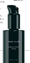  ??  ?? Suero iluminador y revitaliza­nte Luminous Vitality Serum de Ashes to Life (69 €).