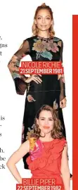  ??  ?? 22 SEPTEMBER 1982 BILLIE PIPER 21 SEPTEMBER 1981 NICOLE RICHIE