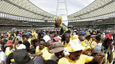  ?? Pictures: Sandile Ndlovu ?? Thousands of ANC supporters filled up Moses Mabhida stadium in Durban to launch their party’s manifesto ahead of the general elections.