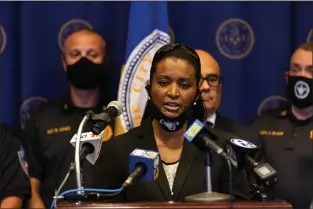  ?? RICH HUNDLEY III — FOR THE TRENTONIAN ?? Trenton Councilwom­an Robin Vaughn speaks at a press conference at City Hall Wednesday, July 29, 2020.