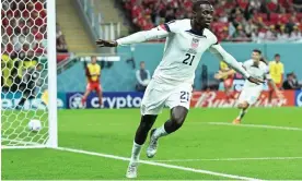  ?? Photograph: Xinhua/REX/Shuttersto­ck ?? Tim Weah scored for the United States at the tournament his famous father never got to play in.