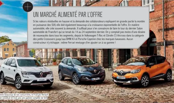  ??  ?? Comme beaucoup de ses concurrent­s, le Français Renault s’est constitué en trois ans une gamme complète de SUV.