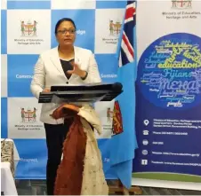  ?? ?? Minister for Education, Heritage and Arts, Premila Kumar during the launching of advocacy resources on COVID Safety Measures in support with UNICEF.