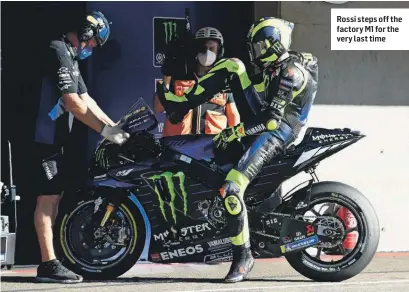  ??  ?? Rossi steps off the factory M1 for the very last time