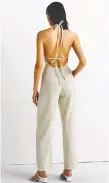  ??  ?? PUT YOUR BACK INTO IT
If you have any events on the horizon, this apron front, backless jumpsuit is just the ticket. A subtle chalk stripe and double ribbon ties lend a slightly vintage feel, while the silhouette is nothing if not modern.
Club Monaco, clubmonaco.com | $269