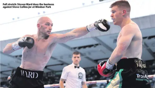  ??  ?? Full stretch: Steven Ward does the business against Steve Collins jnr at Windsor Park