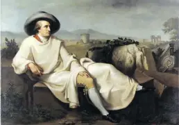  ??  ?? Karl Bennert: Goethe in der Campagna, bez. „nach Tischbein“, 1849, Ölgemälde, 167 x 211 cm