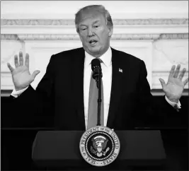  ?? ASSOCIATED PRESS ?? PRESIDENT DONALD TRUMP SPEAKS DURING A MEETING with the members of the National Governors Associatio­n in the State Dining Room of the White House on Monday in Washington.