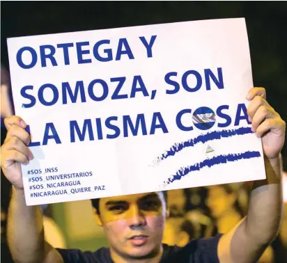  ?? FOTO EFE ?? Tal como dijeron expertos, detrás de las protestas contra la reforma pensional, está la idea de que Ortega se alejó de los principios sandinista­s para recordar un pasado dictatoria­l.