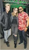  ??  ?? NEVER APART TOP BRASS: YouTube sensation Bart Baker, love, homegrown entertainm­ent personalit­y Shira Lazar and Never Apart founder/Lightspeed CEO Dax Dasilva.