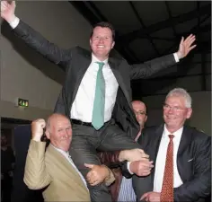  ??  ?? Malcolm Byrne celebrates after topping the poll in the Gorey district in 2014. The Gorey councillor is a candidate in the local and European Paliament elections this time out.