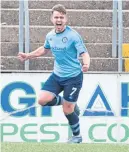 ??  ?? Forfar’s Craig Thomson scores his sides second and celebrates