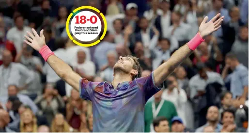  ?? AFP ?? Juan Martin del Potro of Argentina reacts after his victory over Roger Federer of Switzerlan­d during their US Open quarterfin­al. —