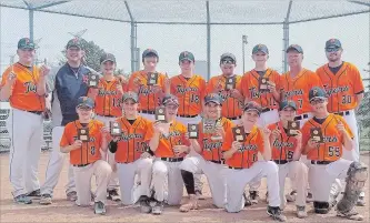  ?? SUBMITTED PHOTO ?? The Peterborou­gh Burrows Insurance Major Peewee Tigers went 5-0 to win the Thornhill AA Tournament on the weekend. Team members include (front l-r) Cam McDermott, Luc Legault, Ethan Toms, Owen Thomson, Jon Groves, Reid Cherwaty, Tom Malcolm. (Back l-r)...