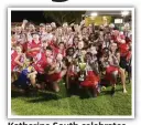  ??  ?? Katherine South celebrates its Big Rivers Football League Grand Final win over the Camels at Katherine Showground­s last night. Picture: Grey Morris