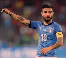  ?? GETTY ?? Lorenzo Insigne, 27 anni, con la fascia di capitano in Nazionale