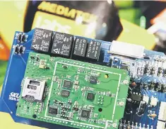  ??  ?? MediaTek chips are seen on a developmen­t board at the MediaTek booth during the 2015 Computex exhibition in Taipei, Taiwan. Last week, a Taiwan-based semiconduc­tor firm, Mediatek, received a permit to export to ZTE, the official said. — Reuters photo