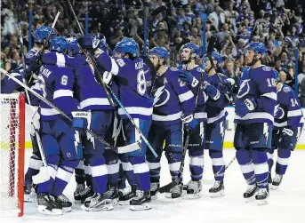  ?? CHRIS O’MEARA/THE ASSOCIATED PRESS ?? The Lightning, who dispatched the Boston Bruins in five games with a 3-1 Game 5 win Sunday in Tampa, Fla., are quite possibly the best team in the NHL, writes Don Brennan.