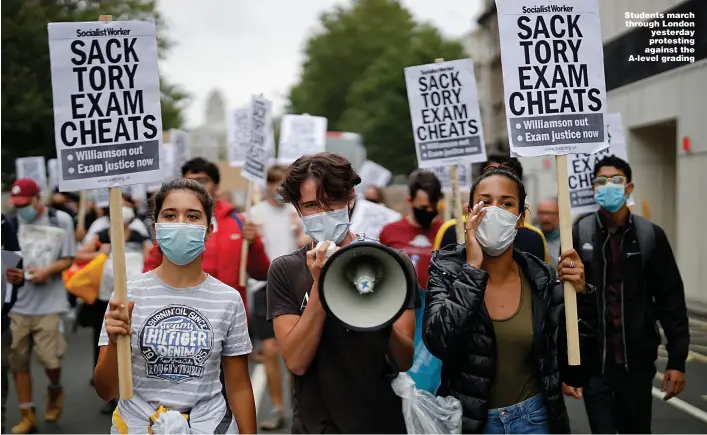  ?? Picture: GETTY ?? Students march through London yesterday protesting against the A-level grading