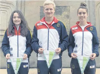  ?? FOTO: TG TUTTLINGEN ?? Beste Gesamt-Weltcup-Fahrer der TG Tuttlingen der Saison 2018 (von links nach rechts): Lisa Schmid (8. Platz), Moritz Doms (7.) und Elea Börsig (6.).