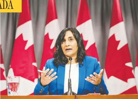  ?? CHRISTOPHE­R KATSAROV / THE CANADIAN PRESS ?? Procuremen­t Minister Anita Anand says Canada has acquired needles, gauze, bandages and cotton swabs “in the millions” for the country's mass immunizati­on effort. She said that readiness was a major factor in Pfizer agreeing to deliver COVID-19 vaccines to Canada this month.