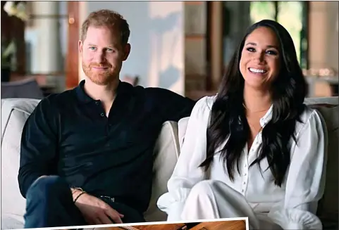  ?? ?? AT EASE: Harry and Meghan in the lavish room, left, in the house