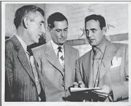  ??  ?? In this 1950 file photo, Hollis coach Joe Bailey Metcalf (left), Norman coach Doc LaFeves listen to lecturer and then-Kentucky coach Paul Bryant. [OKLAHOMAN ARCHIVES]