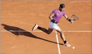  ?? Picture: EPA/SEBASTIEN NOGIER ?? Rafael Nadal of Spain in action against David Goffin of Belgium during their semi-final yesterday at the Monte-carlo Rolex Masters tournament in Roquebrune Cap Martin, France. He will meet countryman Alberto Ramos-vinolas in today’s title match.