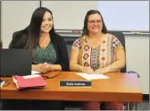  ?? Photos by Matthew Liebenberg/Prairie Post ?? New trustee Keri Hudec (at right) with Chinook School Division Executive Assistant Katherine Andreas after taking the oath of office during a regular Chinook Board of Education meeting, Aug. 22.