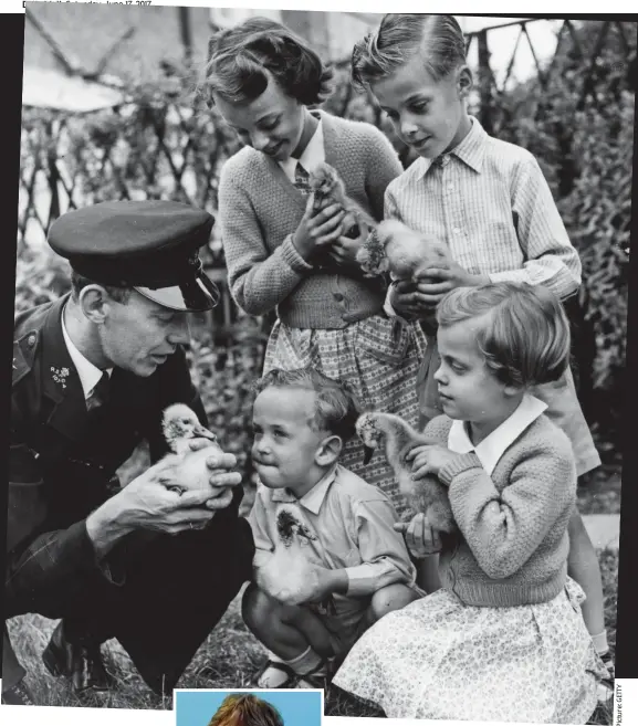  ??  ?? Caring: An RSPCA inspector in 1958 introduces his children to five abandoned cygnets. Inset: Daphne Harris, chair of the charity’s ruling council