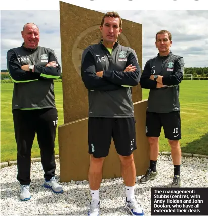  ??  ?? The management: Stubbs (centre), with Andy Holden and John Doolan, who have all extended their deals