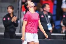  ?? — AFP ?? Japan’s Nao Hibino celebrates her victory against Kazakhstan’s Yulia Putintseva in Tokyo.