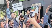  ?? PTI ?? Indian Youth Congress workers protest against the Election Commission near its office in New Delhi on Thursday.