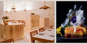  ??  ?? Left to right: Nopi’s dazzling marble interior; dessert is a work of art at Le Cinq; Quaglino’s renowned dining room; its steak and prawns