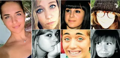  ?? ?? Studentess­e
Le ragazze italiane morte nell’incidente il 20 marzo 2016. Da sinistra a destra in senso orario: Elena Maestrini (nella foto grande), Elisa Valent, Valentina Gallo, Elisa Scarascia Mugnozza, Serena Saracino, Francesca Bonello e Lucrezia Borghi