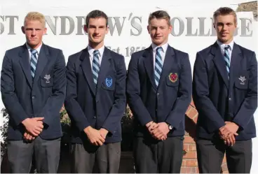  ?? Photo: Supplied ?? St Andrew’s College rowers Michael Thomas, Alex Holmes, Henry Torr and Dane van Duren have been selected as part of the SA team for the junior world rowing champs.
