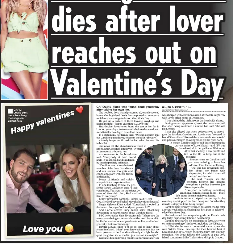  ?? ■ by ED GLEAVE TV Editor edward.gleave@dailystar.co.uk ?? ■ CARD: Lewis sent her a touching message on Valentine’s