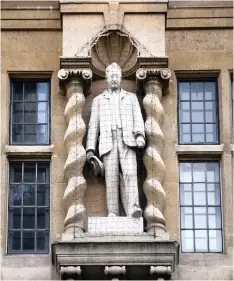  ??  ?? A STATUE of British colonialis­t Cecil Rhodes is seen on the side of Oriel College in Oxford. Rhodes Must Fall, yes, but what he built must be decolonise­d, says the writer. | Reuters