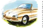  ?? ?? Apresentad­a em 1955, a primeira geração do Karman Ghia era marcada pelas diminutas falsas tomadas de ar e pelas lanternas retangular­es. Abaixo, detalhe do motor de
1.200 cm³, do acabamento interno de época e da linha de produção em Osnabrück