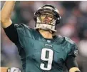  ?? RONALD MARTINEZ/ GETTY IMAGES ?? In 13 games, the Philadelph­ia Eagles’ Nick Foles threw for 27 touchdowns and had only two intercepti­ons.