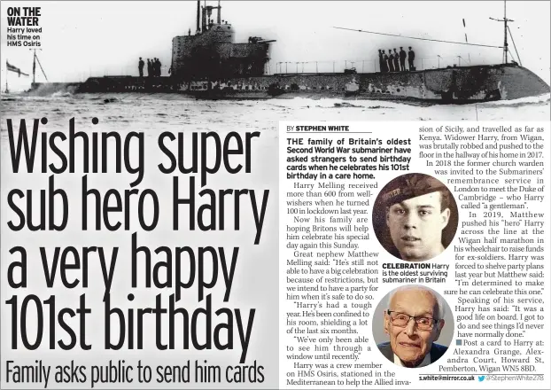  ??  ?? CELEBRATIO­N Harry is the oldest surviving submariner in Britain