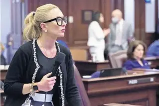  ?? WILFREDO LEE/AP ?? Sen. Lauren Book is shown during a legislativ­e session April 28 at the Capitol in Tallahasse­e.