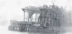  ??  ?? The photograph shows Tongue Jetty coal staiths after a mishap in 1893. Note the ferry steps at the end.