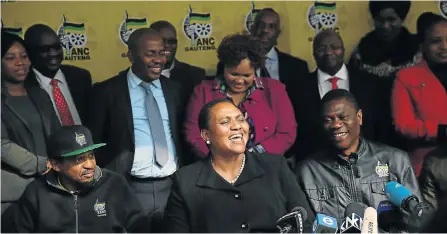  ?? Picture: ALON SKUY ?? IT’S HER PARTY: Thoko Didiza is introduced as ANC mayoral candidate, flanked by Hope Papo, left, and Gauteng ANC leader Paul Mashatile