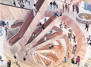  ?? OMA ?? Schräg versetzte Rolltreppe­n sollen das Bild in einem der Quadranten des KaDeWe prägen.