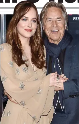  ??  ?? EVEN though the screen version of Fifty Shades Of Grey made Dakota Johnson famous in her own right, her father doesn’t like to talk about it. Former Miami Vice star Don, 68, pictured with Dakota, told an interviewe­r who raised the subject: ‘Let me stop...